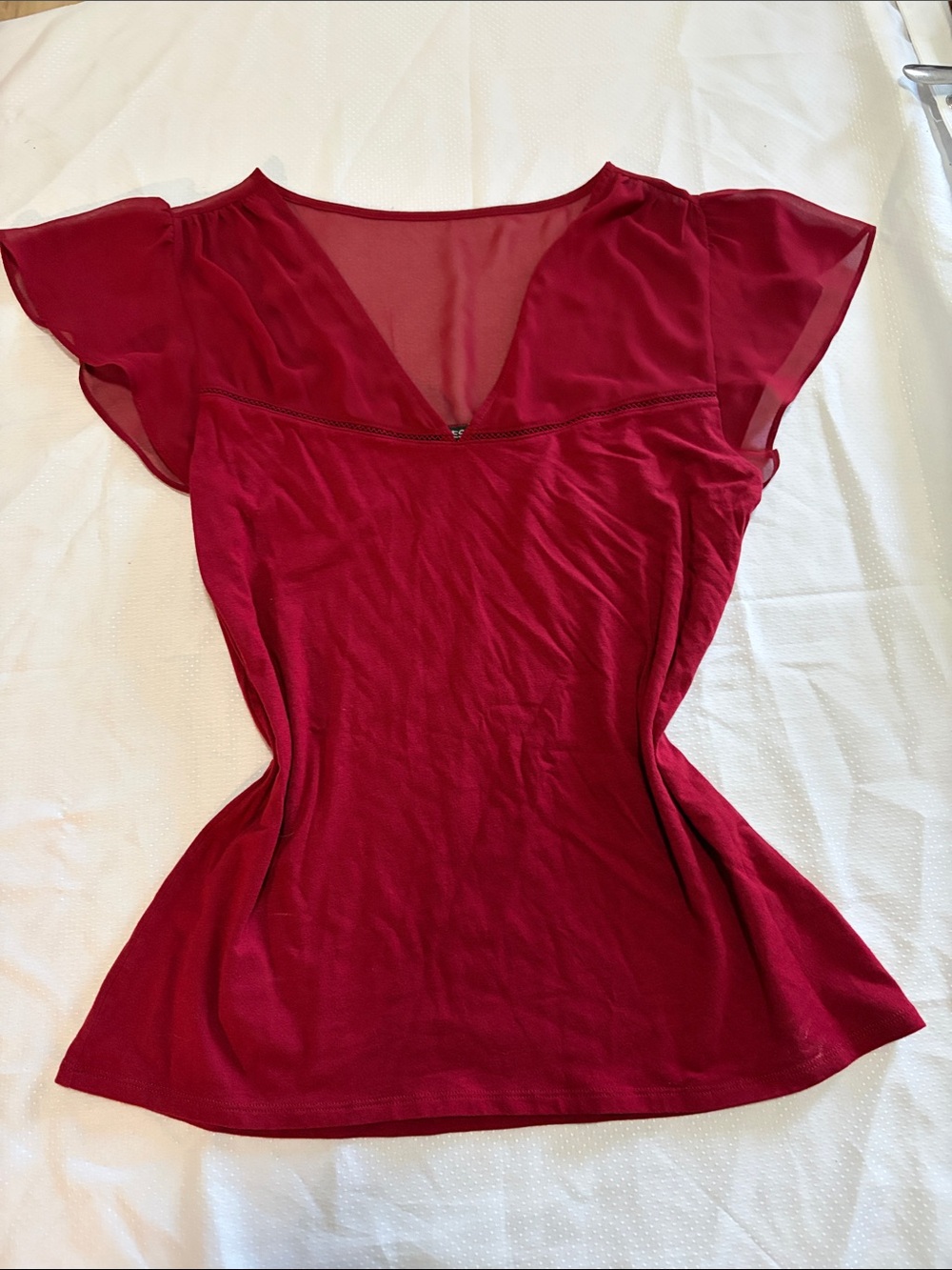Express Deep Red V-Neck Flutter Sleeve Blouse